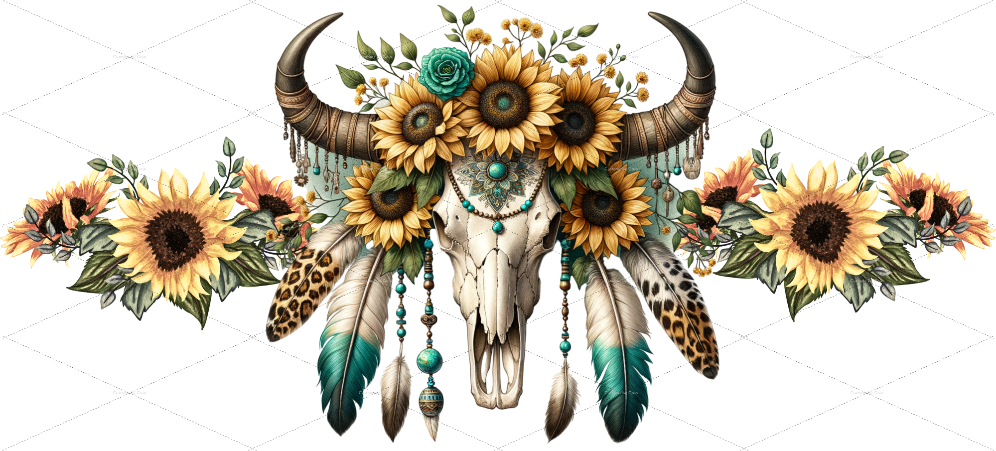 Sunflower Crown Cow Skull UV DTF Wrap