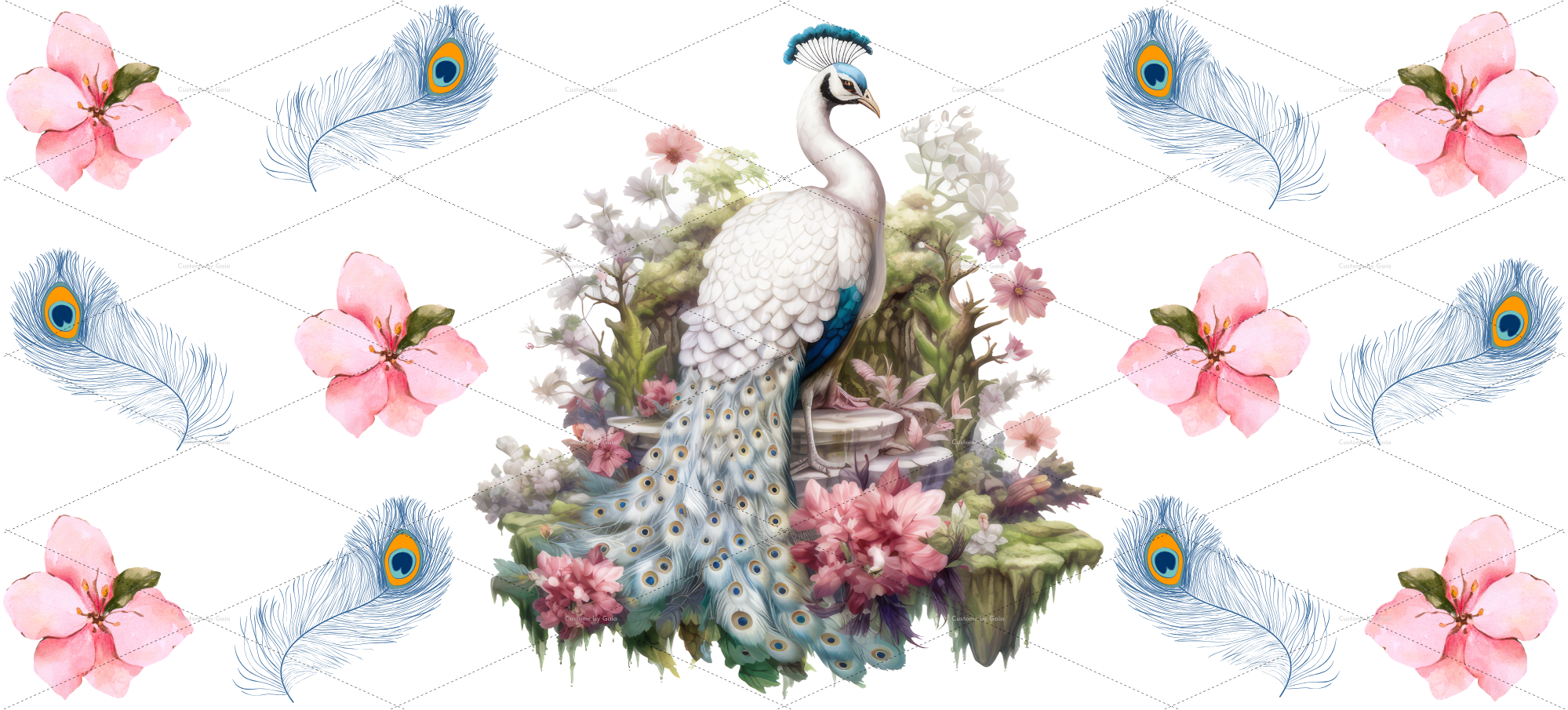 Watercolor White Peacock